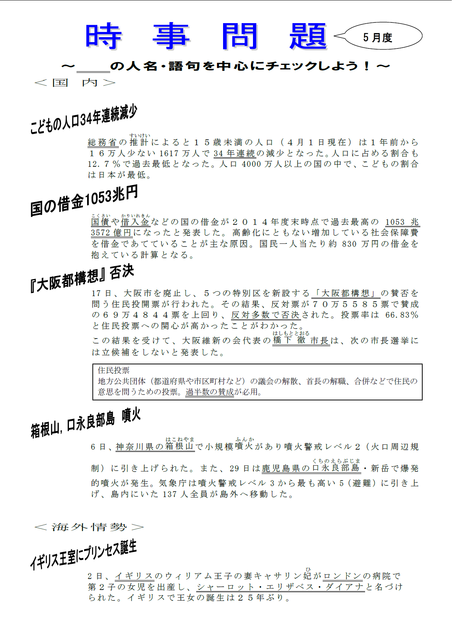 ☆５月度時事問題☆
