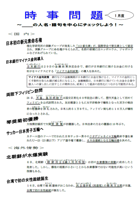 ☆1月度時事問題☆