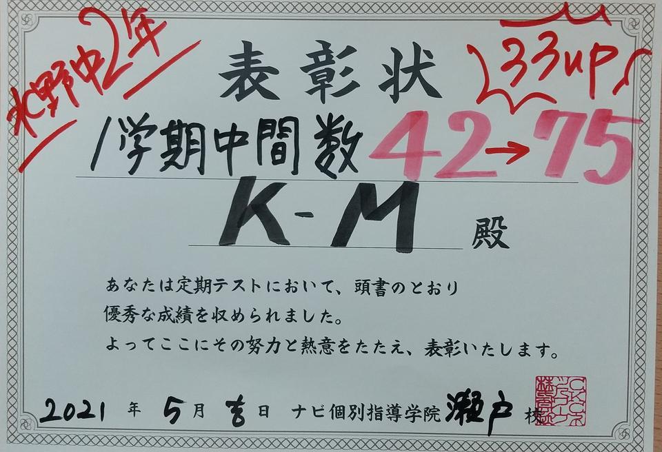 水野中2年 1学期中間テスト 数学 42 75点 愛知県瀬戸市の個別塾 学習塾 ナビ個別指導学院 瀬戸校ブログ