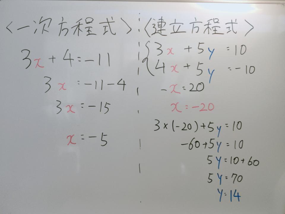 東根の個別指導塾 中学生必見 一次方程式と連立方程式の違い 山形県東根市の個別塾 学習塾 ナビ個別指導学院 東根市の個別塾 学習塾 東根校ブログ